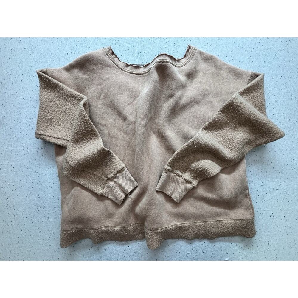 Free People Crewneck Fleece Pullover Sweatshirt Tan Camel Boho Slouchy Size S